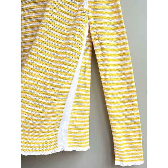 TALBOTS Crewneck Knit Sweater Scallop Trim Yellow White Stripe Preppy Coastal M - Picture 7 of 12